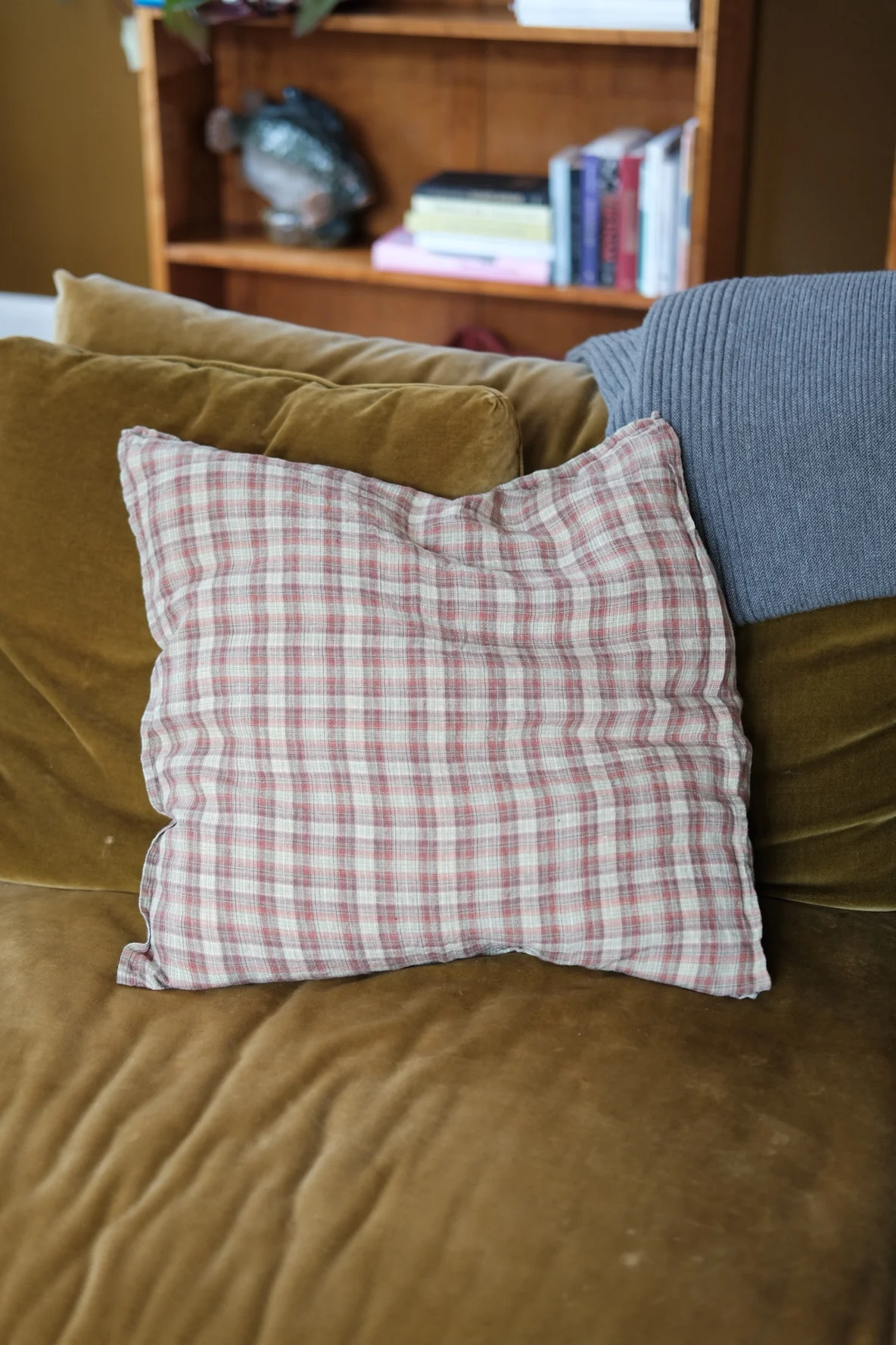 Pudevår • Hør • 50x50 cm • Tartan Sienne Vert